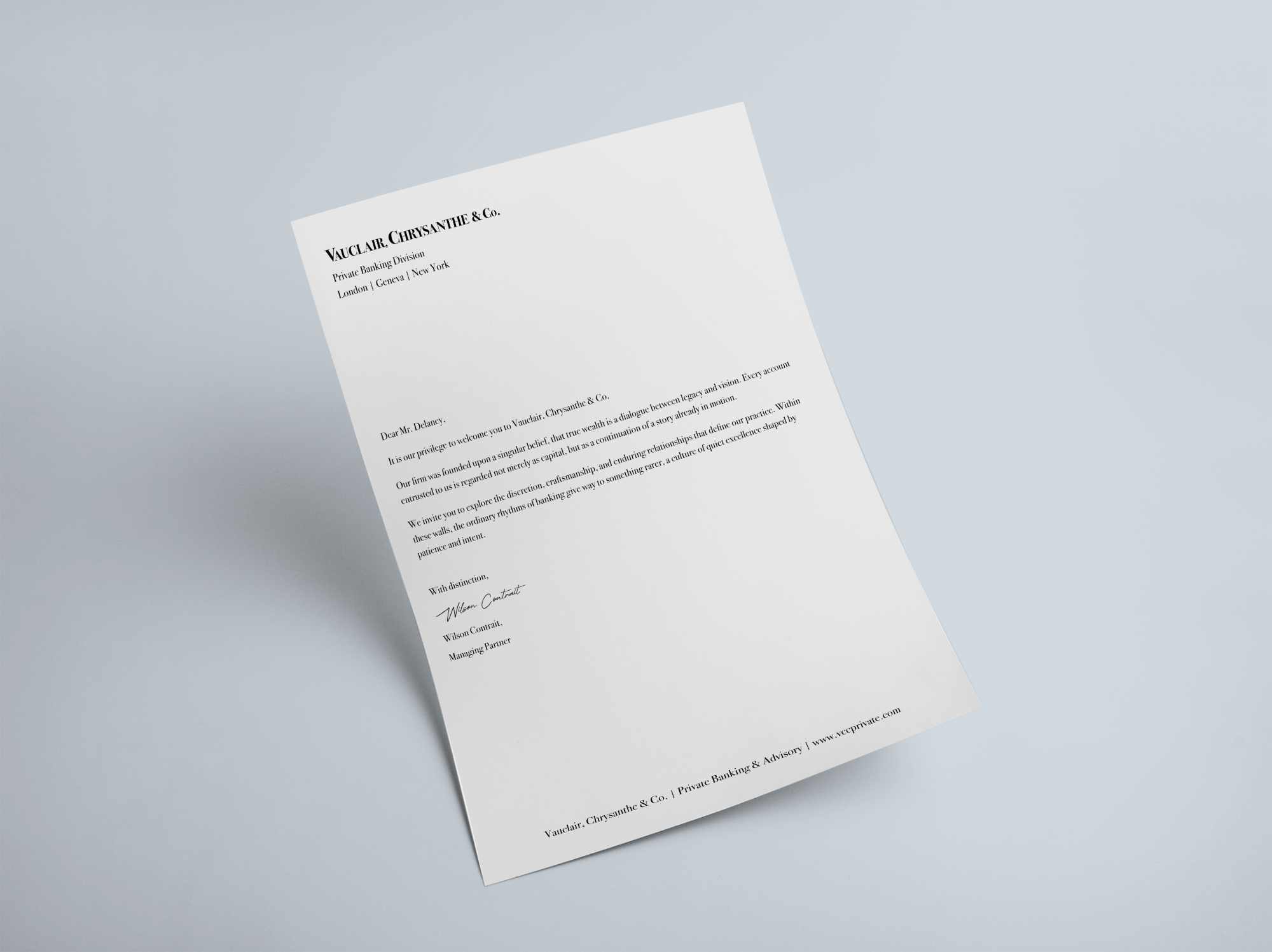 forenza studios, vauclair chrysanthe and co., campaign, banking, finance, stationery, design, layout