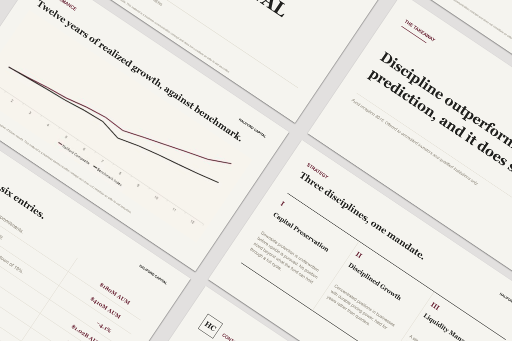 forenza studios, haliford capital, campaign, beauty, business, stationery, design, layout, presentation design